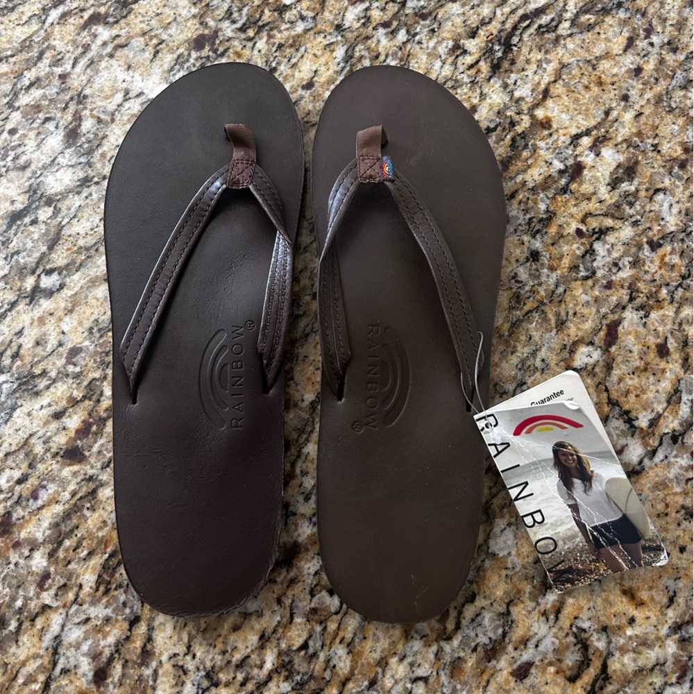 Rainbow Brown Leather Flip Flops